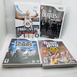 Lot Of 4 Nintendo Wii Games W/ Inst. - Rock Band, The Beatles, Guitar Hero, NBA